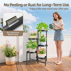 LASZOLA 5 Tier Large Plant Stand Indoor Tall with 10 Inch Metal Tray, Corner Folding Flower Display Rack, Modern Plant Holder Shelf for Outdoor Patio Porch Garden Office Living Room, Black