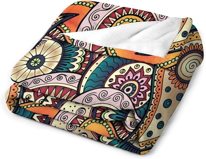 Indian Boho Throw Blanket Mandala Design Colorful Bohemian Floral Paisley Blanket for Sofa Bed Couch Chair Or Dorm 70"x80"