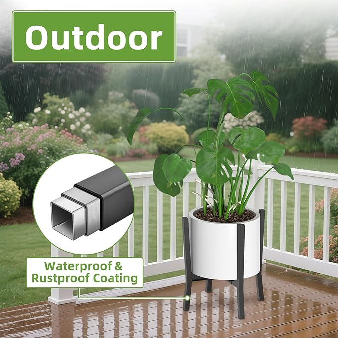 iDavosic.ly Adjustable Plant Pot Stand Indoor Outdoor, Metal Short Single Flower Holder Fits 8 to 12 Inch Large Heavy Duty Planter (Not Included) | Modern Black