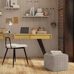 SIMPLIHOME Elmer Square Pouf - 18 inch Wide Handwoven Jute and Cotton Ottoman in Natural and Grey, Contemporary Footstool or Extra Seating for Living Room, Bedroom, or Kids Room, Assembled