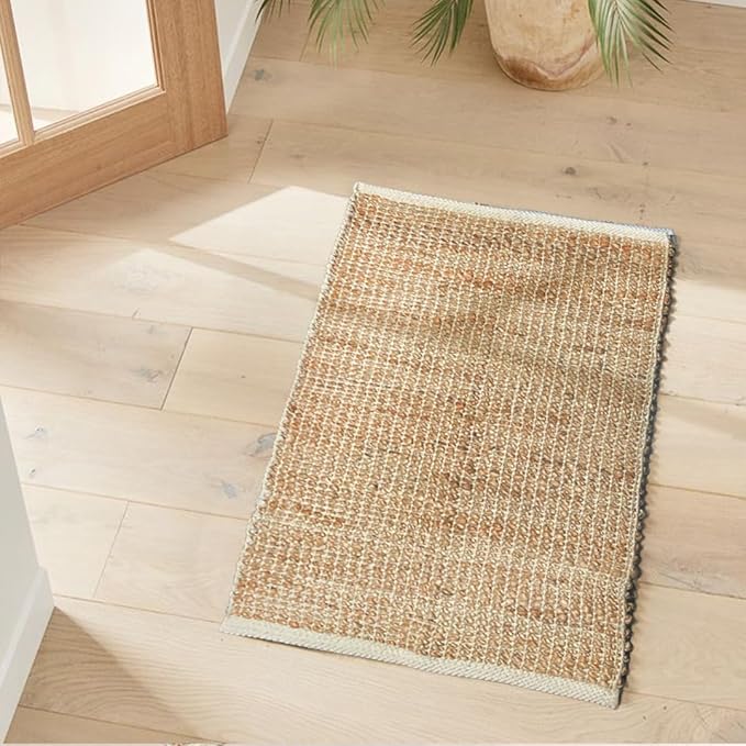 Chardin home 2x3 Jute Cotton Hand Woven Rug | Braided Doormat, Boho, Rustic, Natural Jute/Ivory | Farmhouse Vintage Area Rugs for Bedroom, Living Room, Kitchen, and entryways
