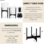Fox & Fern Bamboo Plant Stand — 14.9 Inch Fixed Size Wooden Mid Century Planter Stand for Indoor Planters (Not Included); Extra Large Flower Pot Holder for Indoor Big Pots; Plug In Design; Dark Bamboo