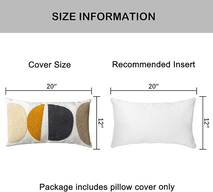 Boho Lumbar Decorative Pillow Cover, Abstract Geo Throw Pillowcase for Retro Mid Century Accent Decor, Modern Rectangle Textured Home Bed Couch Sofa Cushion Sham 12x20, 1PCS(Black Mustard)