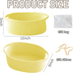 Woven Basket,Small Rope Storage Bin with Handles & Ribbon Bag, Organizer for Shelves Closets,Gift Basket Empty for Birthday,Books,Dog Toys, Yellow/3 Pack
