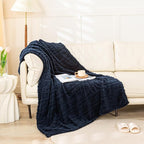 YUSOKI Sherpa Large Throw Blanket Single Layer,Light Weight(1.7lb),370GMS-3D Stylish Design for Gift Home Decor (Navy,50"x65")