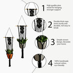Artilady Black Plant Hanger Macrame Hanging Planter for Indoor Boho Plants Holder with Hooks Hanging Plant Basket Outdoor Window Wall Plants Home Decor (Black Wood Hanger-2pcs)