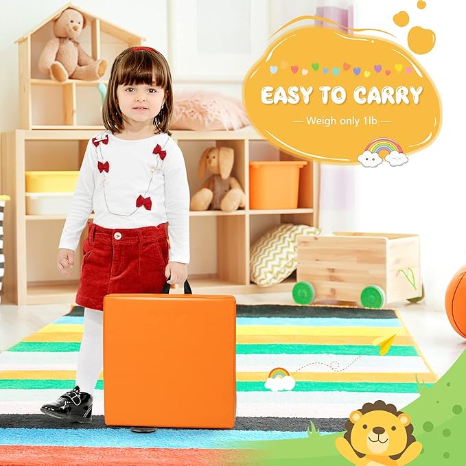HONEY JOY 6PCS Floor Cushions for Kids, 15 Inch Flexible Alternative Portable Classroom Seating w/Handles, Easy to Clean, 3 Inch Thick Soft Foam Square Comfy Seats for Daycare Preschool(Square, Red)