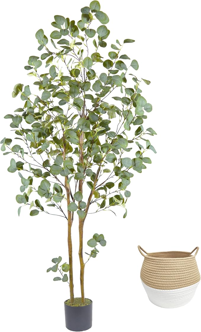 Artificial Eucalyptus Tree, 6ft Tall Faux Eucalyptus Plant with Basket for Home Office, 72'' Fake Tree for Indoor Outdoor Livingroom Garden Floor Décor