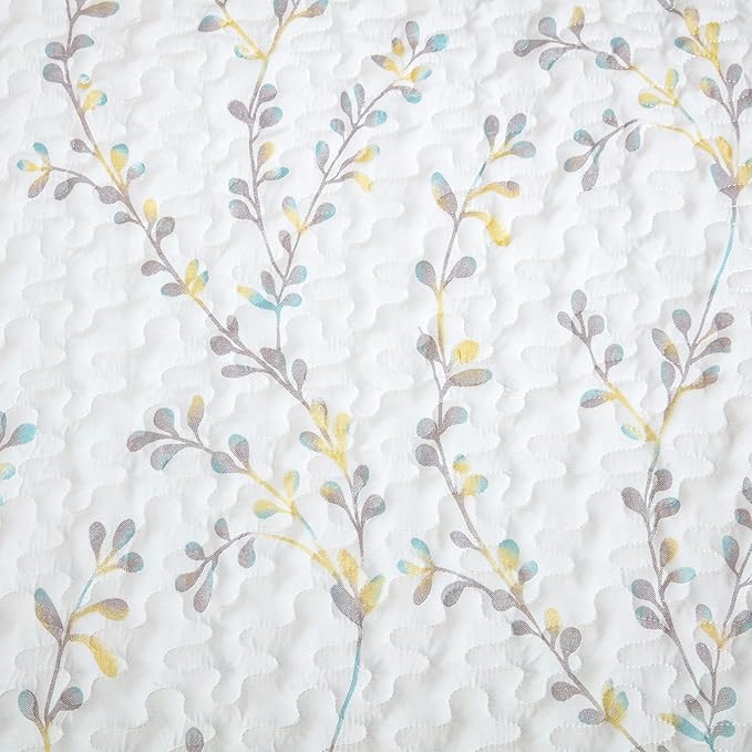 Exclusivo Mezcla 50"x 60" Quilted Throw Blanket- Microfiber Quilt Throw with Floral Pattern, Reversible White Versatile Lap Quilt for All Seasons, Lightweight Throws for Bed/Couch/Sofa