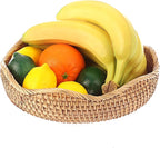 Hipiwe Natural Rattan Tray Wicker Storage Bowls Hand Woven Basket Tray for Bread Fruit Key Round Fruit Baskets for Kitchen Entryway Tabletop Decorative Baskets Bowl,10 Inches
