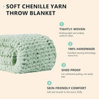 L'AGRATY Chunky Knit Blanket Throw: 60''x80'' Chenille Chunky Knitted Throw Blanket for Bed Couch - Handmade Thick Big Cable Knit Blanket - Large Crochet Rope Blanket for Home Decor(Milky Green)
