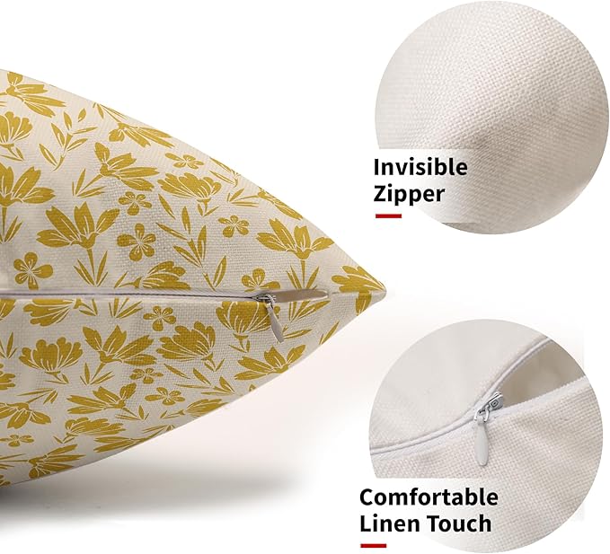 Yellow Floral Pillow Covers 12x20 Set of 2 Vintage Rustic Old Style Cute Small Flower Yellow Cream Print Decorative Outdoor Pillowcases Farmhouse Throw Cushion Case Decor for Couch Sofa Bed