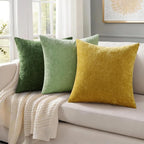 decorUhome Chenille Sage Green Spring Euro Sham Throw Pillow Covers 26x26 Inch Set of 2, Decorative Soft Couch Pillow Covers Solid Dyed Accent Farmhouse Neutral Square Pillow Cases for Sofa