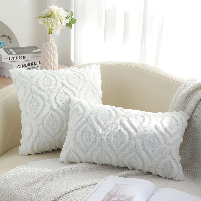 decorUhome Cozy Textured Euro Sham Throw Pillow Covers 26x26 Inch Set of 2, Soft Plush Faux Wool White Accent Couch Pillow Covers for Modern Farmhouse Sofa Bed Living Room