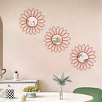 3 Pack Metal Mirrors for Wall Sunburst Wall Mirrors Home Décor Decorative Hanging Wall Art for Living Room Bedroom Entryway (Red, Flowers)