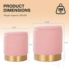 Round Storage Ottoman Set of 2- Multi-Functional Footrest & Vanity Stool for Living Room, Space-Saving Side Table with Hidden Compartment, Sturdy Seating for Small Apartments & Bedroom, Pink