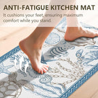 Coastal Rugs for Kitchen Floor, Beach Anti Fatigue Mats for Kitchen Floor Non Slip, 2PCS Rubber Ocean Coral Kitchen Mat, Washable Cushioned Runner Carpet for Sink Laundry 15.7"×27.5" +15.7"×47" 3.5mm