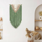 EOBTAIN Green Macrame Wall Hanging Boho Home Decor,Handmade Craft Handwoven Tapestry for Gallery Nursery Living Room,Natural Cotton Cord and Wood Beads Tassel Bohemian Art Decoration,30 Inch