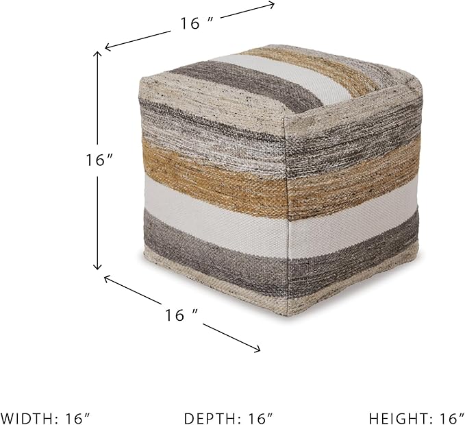 Signature Design by Ashley Josalind 16 Inch Casual Wool Pouf, Gray & Beige