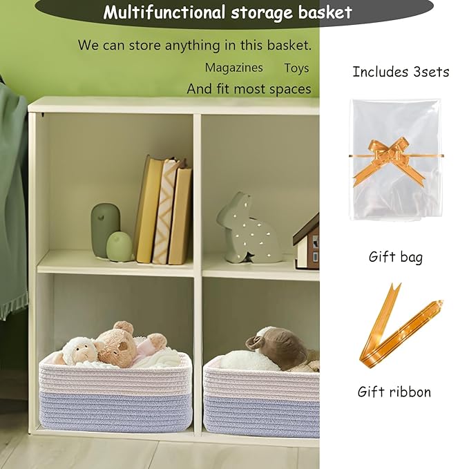 COMFY-HOMI 11.5"x7.5"x4.7" Storage Baskets for Organizing | Cotton Rope Woven Basket | Toy Storage Bin Box | Basket for Shelves, Closet Organizer Bin, Decorative Closet Shelf, 1 Pack all bule