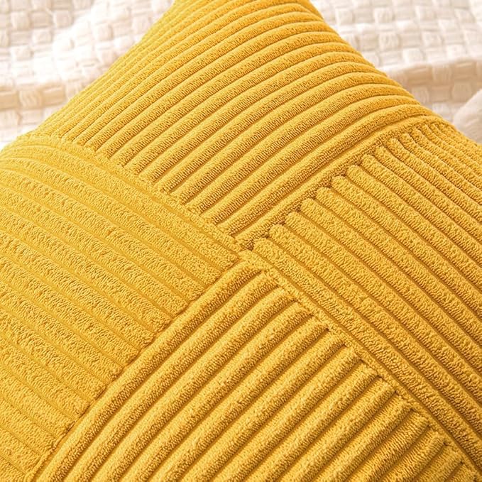 MIULEE Mustard Yellow Decorative Euro Sham Pillow Covers 24x24 Inch for Bed Couch Sofa Pack of 2 Boho Farmhouse Throw Pillows Soft Cross Corduroy Patchwork Textured Cushion Cases