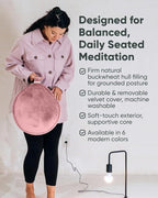 Mindful Modern Velvet Meditation Cushion | Luxe Zafu Yoga Floor Pillow Seat | Posture Support | Buckwheat Hull Filled | Large Round Cushion with Removable Washable Cover + Carry Handle