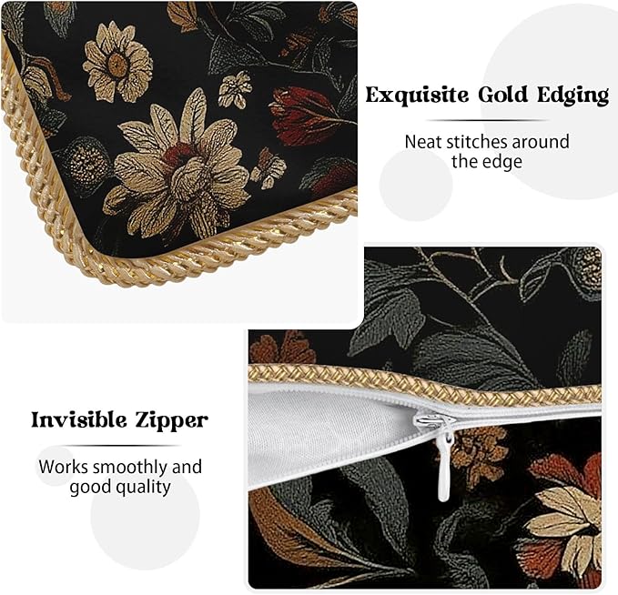 KSLIDS Vintage Floral Brown Black Soft Velvet Throw Pillow Covers Set of 2 Retro Boho Flower Leaves Decorative Pillow Covers 20x20 Inch Bohemian Pillow Case for Sofa Couch Farmhouse Home Decor