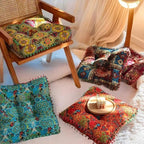 Bohemian Floor Pillow, Square Meditation Cushion & Yoga Mat – Ethnic Mandala Pattern Floor Seating for Living Room, Bedroom, Relaxation, Floor Decor(Blue)