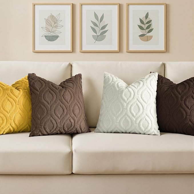 decorUhome Cozy Textured Throw Pillow Covers 16x16 Inch Set of 2, Soft Plush Faux Wool Brown Accent Couch Pillow Covers for Modern Farmhouse Sofa Bed Living Room