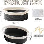 Woven Basket, Small Rope Storage Bin with Handles & Ribbon Bag, Organizer for Shelves Closets,Gift Basket Empty for Birthday,Books,Dog Toys,White&Black/2 Pack
