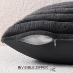 Pallene Faux Fur Plush Throw Pillow Covers 22x22 Set of 2, Luxury Soft Fluffy Striped Decorative Pillow Covers for Sofa, Couch, Living Room, Dark Grey