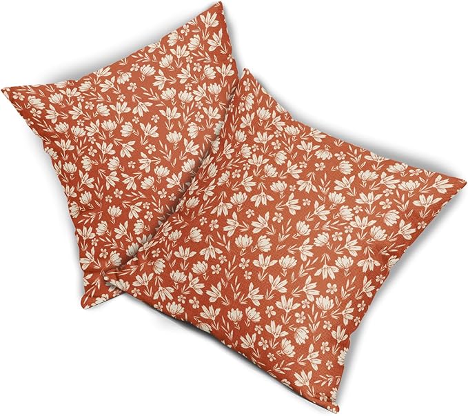 Burnt Orange Pillow Covers 24x24 Set of 2 Vintage Floral Rustic Old Style Cute Flower Print Decorative Outdoor Pillowcases Seasonal Farmhouse Throw Cushion Case Decor for Couch Sofa Bed