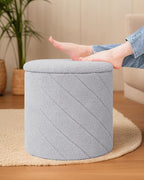 B FSOBEIIALEO Ottoman with Stroage, Boucle Round Storage Ottoman with Tray,Foot Rest Stool for Dorm Room, Living Room Grey, 16.93"x16.93"x17.72"