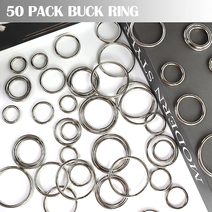 Ewparts Metal O Rings Assortment Multi Size Metal Rings for Crafts 50 Pack 3mm Thick Welded Heavy Duty Macrame O-Ring for Sewing,Dog Leash,Dog Collor,Macrame Plant Hanger,Crafting,Jewellry Making