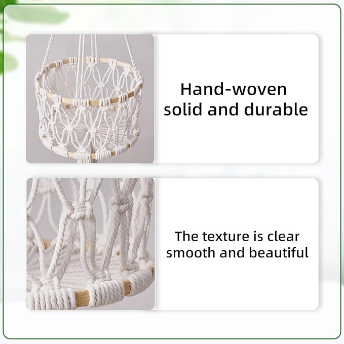 3-Tier Macrame Hanging Basket - Cotton Rope Fruit & Vegetable Storage Organizer, Boho Decor Kitchen Hanging Baskets with Hooks, Decorative Plant Holder for Home, Farmhouse, Grocery (Natural, 12")