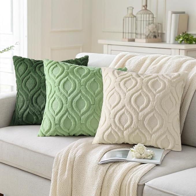 decorUhome Cozy Textured Euro Sham Throw Pillow Covers 22x22 Inch Set of 2, Soft Plush Faux Wool Light Sage Green Accent Couch Pillow Covers for Modern Farmhouse Sofa Bed Living Room