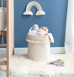 Mkono Macrame Decorative Cotton Rope Basket Boho Nursery Decor Small Cute Woven Tassel Closet Storage Bins Organizer for Baby Toys,Magazines, Potted Plants Cover,Living Room,Bedroom, 15.7"x19.6"