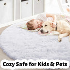 Round Rugs 5Ft White Circle Area Rug, Fluffy Fuzzy Bedroom Carpets for Kids Playroom Home Decor Aesthetic, Plush Soft Shaggy Living Room Rugs for Nursery Dorm Classroom, Modern Cute Shag Furry Carpet