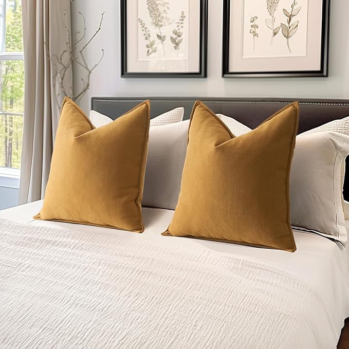 MIULEE Pack of 2 Mustard Yellow Decorative Pillow Covers 26x26 Inch Soft Chenille Luxurious Couch Throw Pillows Boho Cushion Covers Euro Shams Elegant Design for Sofa Bed Living Room Spring Decor