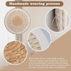 11Pcs Boho Wall Basket Decor, Round Hanging Rattan Wall Decor Flat Woven Basket Wall Hanging Decor, Tassels White Seagrass Wicker Boho Baskets Decoration Art for Farmhouse Bedroom Living Room