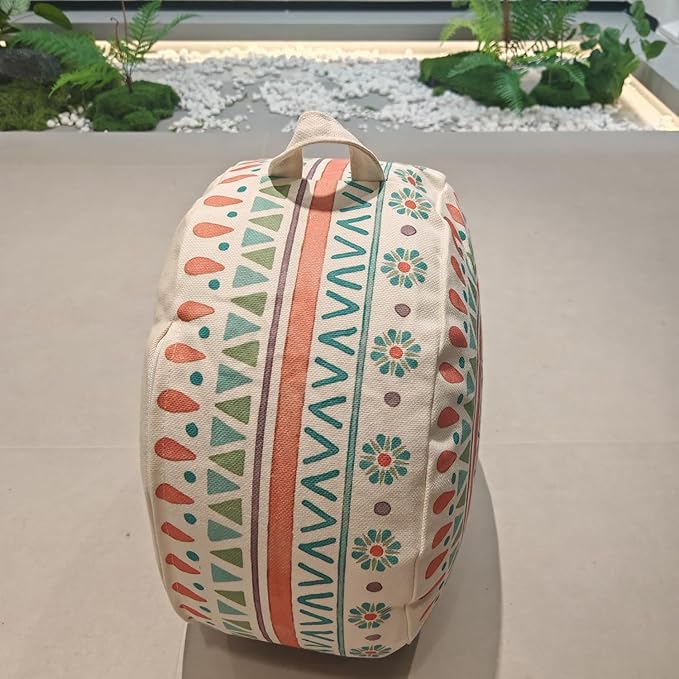 MOCOFO Round Bohemian Ottoman Pouf Cover, 18 Inch, Cotton Blend, Church Window Print, Living Room Storage Footrest, Cover Only (Pink Ink)