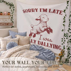STHTTSW Funny Sheep Tapestry, Sorry I'm Late I was Dilly Dallying Tapestries Wall Blanket, Cute Lamb Wall Hanging Decor for Living Room Home Bedroom, 50x60 Inch