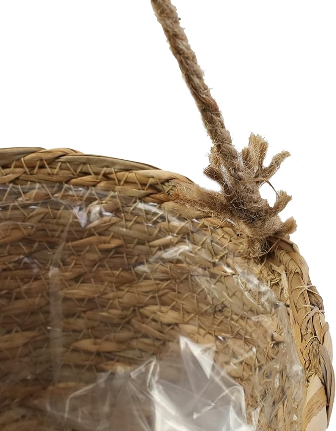 MY MIRONEY 2PCS Hanging Planter Basket Natural Seagrass Woven Plant Pot Hanger Hanging Plant Holder with Twine for Home Decor, Indoor & Outdoor Use, 8.11" x 4.96", Khaki