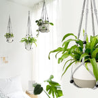 Mkono Macrame Plant Hanger Indoor Hanging Planter Basket with Wood Beads Decorative Flower Pot Holder No Tassels for Indoor Outdoor Boho Home Decor 35 Inch, Grey, Set of 1 (POTS NOT Included)