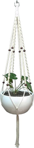 Plant Hanger Macrame Cotton 6 Legs 51 Inches in Tan and Green Color for Indoor Outdoor, Living Room, Kitchen, Deck, Patio, High and Low Ceiling with Size of 10-12 inches Without The Pot (Cream)
