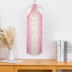 EOBTAIN Pink Macrame Wall Hanging Dream Catchers Pink and Beige Woven Tapestry Wall Art with Ombre Tassel, Boho Macrame Wall Decor for Bedroom Living Room Apartment Home,31.5L x9.84W Inch