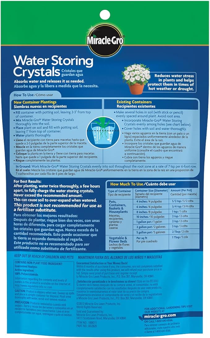 Miracle-Gro Water Storing Crystals - Soil Moisture Retention Crystals for Indoor and Outdoor Plants - 12 oz.