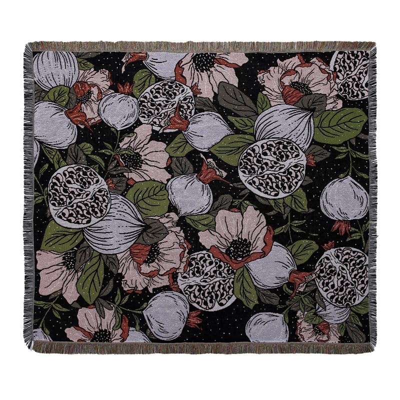 Boho Throw Blanket Reversible Cotton Bohemian Tapestry Hippie Room Decor Double Sided (Boho Flower Dark 50"x60") - color: Boho Flower Dark 2, size: 50*60 inch