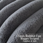 FUTEI Grey Decorative Throw Pillow Covers 20x20 Inch Set of 2, Square Soft Faux Rabbit Fur Thick Striped Cushion Cover,Spring Home Decor for Couch Bed Living Room