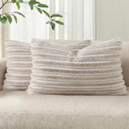 Pallene Faux Fur Plush Lumbar Throw Pillow Covers 12x20 Set of 2, Luxury Soft Fluffy Striped Decorative Pillow Covers for Sofa, Couch, Living Room, Ombre Beige